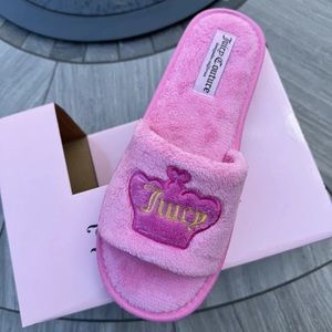 NIB Juicy Couture House Slippers Pink Multi Open Toe Heart Logo Size
